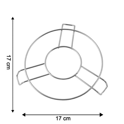 Stainless steel round hot pot stand for table use, designed to hold hot pots securely during meals in the home and kitchen.