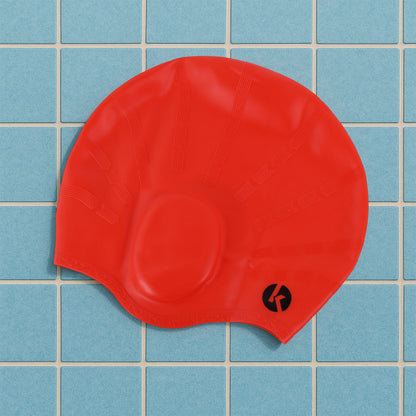 Wukusy professional silicone swimming cap in vibrant blue, designed for water sports and swim training.