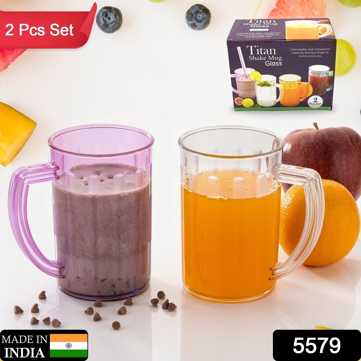 Wukusy clear juice glasses with handles, unbreakable plastic beer mugs, suitable for kids, perfect for water, milkshakes, and beverages