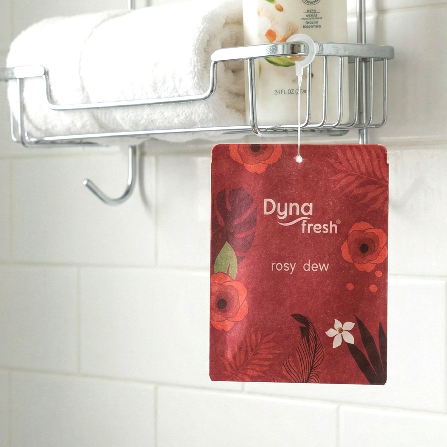 Wukusy Rosy Dew hanging air freshener gel in a 10g container, with a pink floral design and hanging string for freshening spaces.