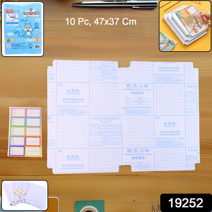 Set of 10 transparent office book covers by Wukusy, protecting books and documents with clear plastic covers.
