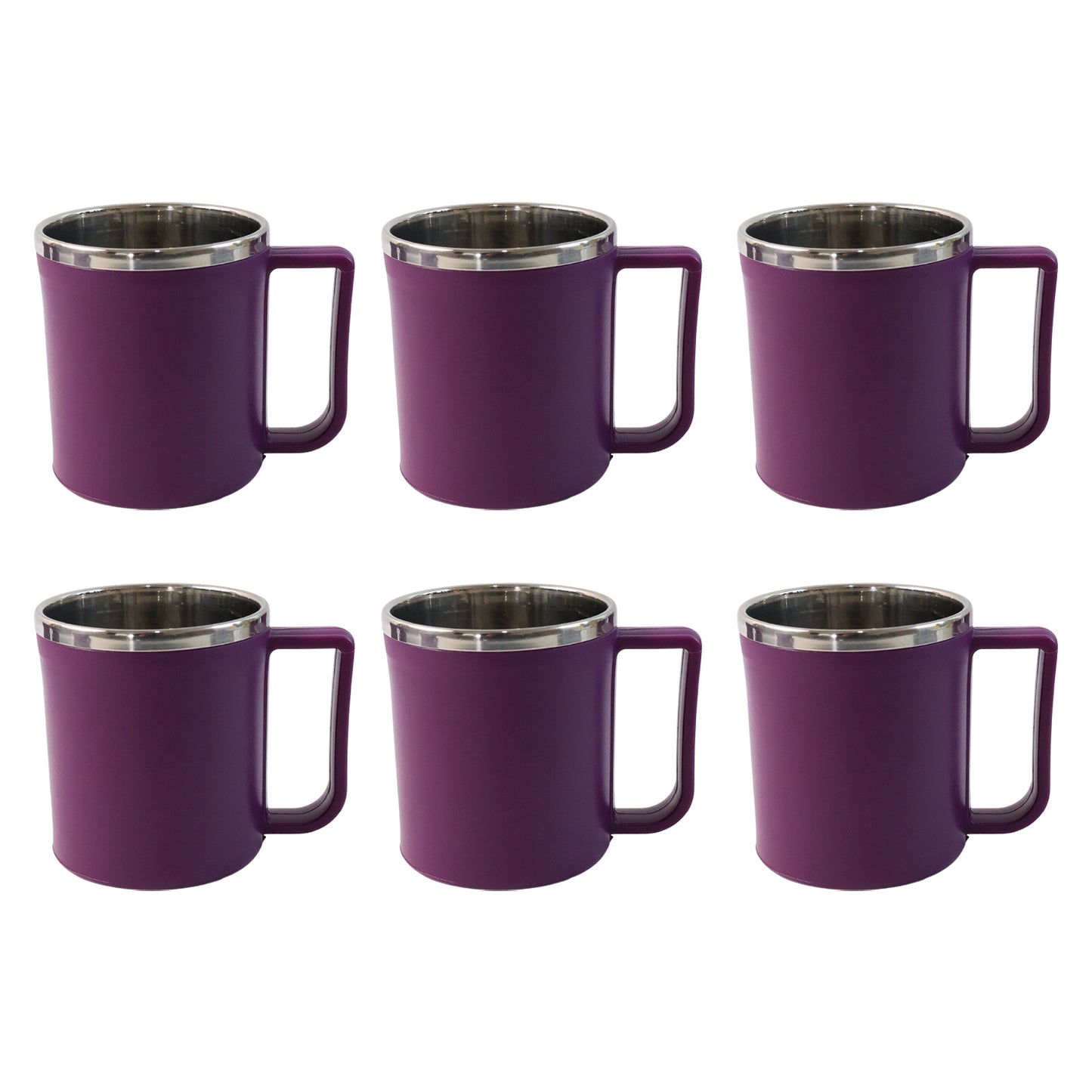 Six Wukusy Supermom stainless steel coffee mugs, 200ml capacity, arranged in a set for home and kitchen use.