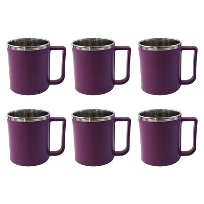 Six Wukusy Supermom stainless steel coffee mugs, 200ml capacity, arranged in a set for home and kitchen use.