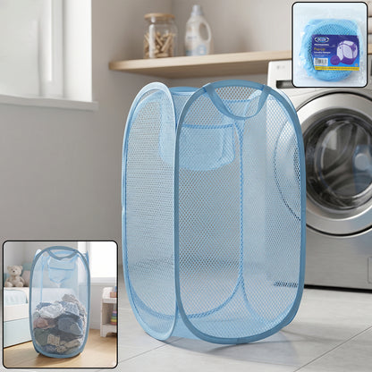 Large mesh pop-up laundry basket by Wukusy, 54x30cm, collapsible clothes storage hamper with breathable mesh design.