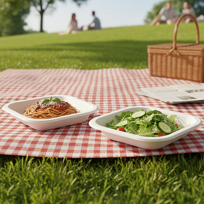 Set of 10 disposable square food serving trays by Wukusy, lightweight and suitable for party or catering presentation.