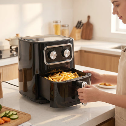 Wukusy Sutai Air Fryer Oven with 15L capacity, 2400W, oil-free cooking, digital controls, and large family-friendly design.