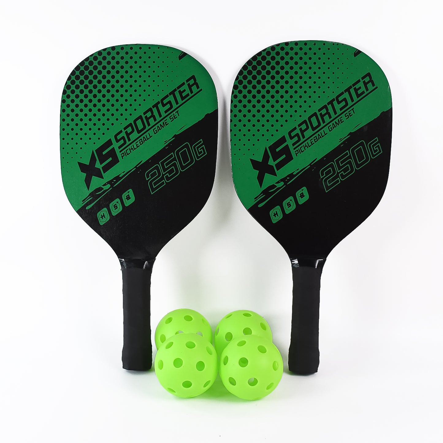 Wukusy professional outdoor pickleball paddle and ball set, featuring a paddle with ergonomic grip and standard pickleball in a sports image.