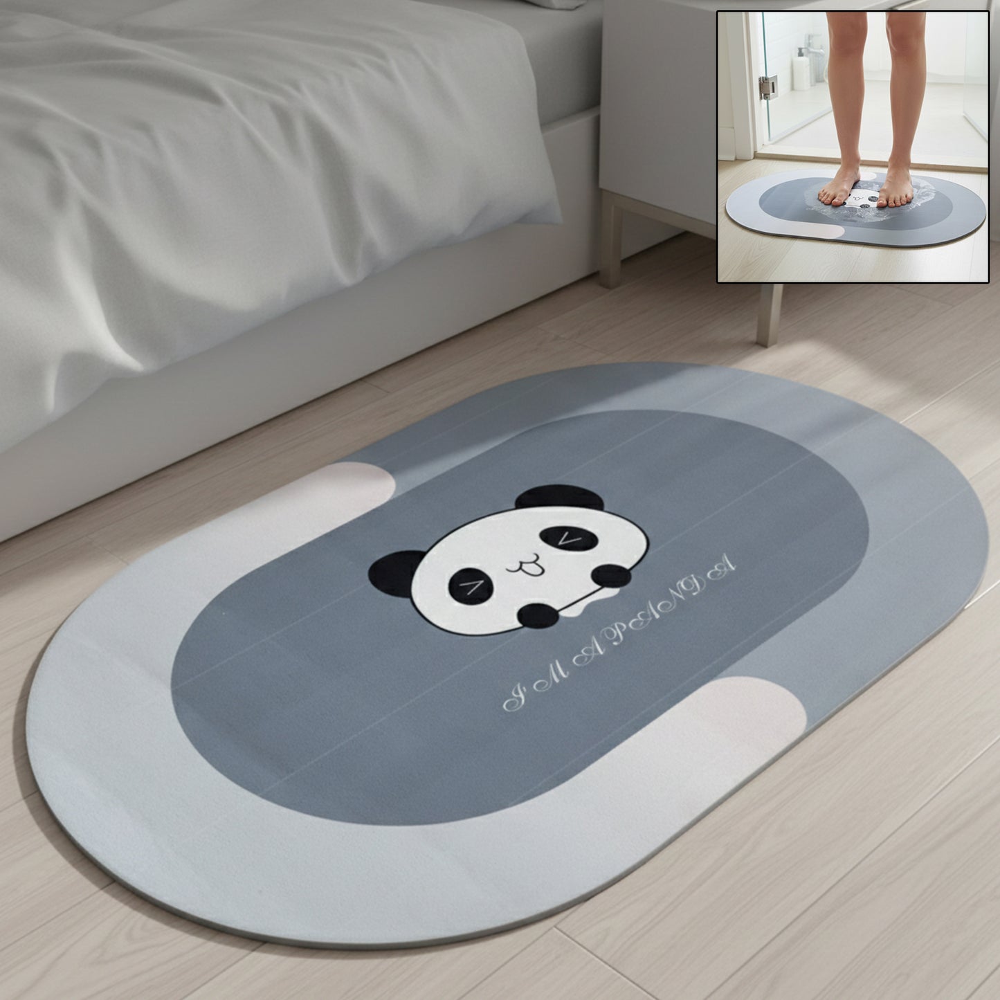 Wukusy anti-slip cartoon panda printed bathroom floor mat, 89x59 cm, featuring adorable panda design on soft, absorbent surface.