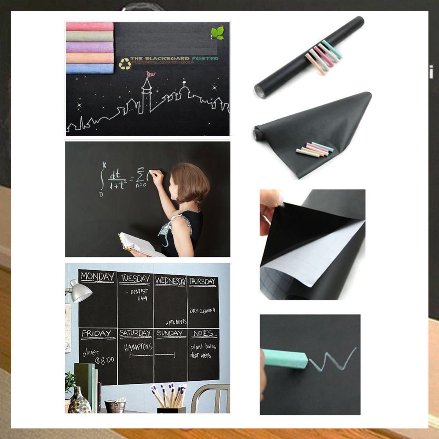 Wukusy 4038 blackboard erasable wall sticker featuring a removable chalkboard mural for kids' rooms, perfect for drawing and writing.