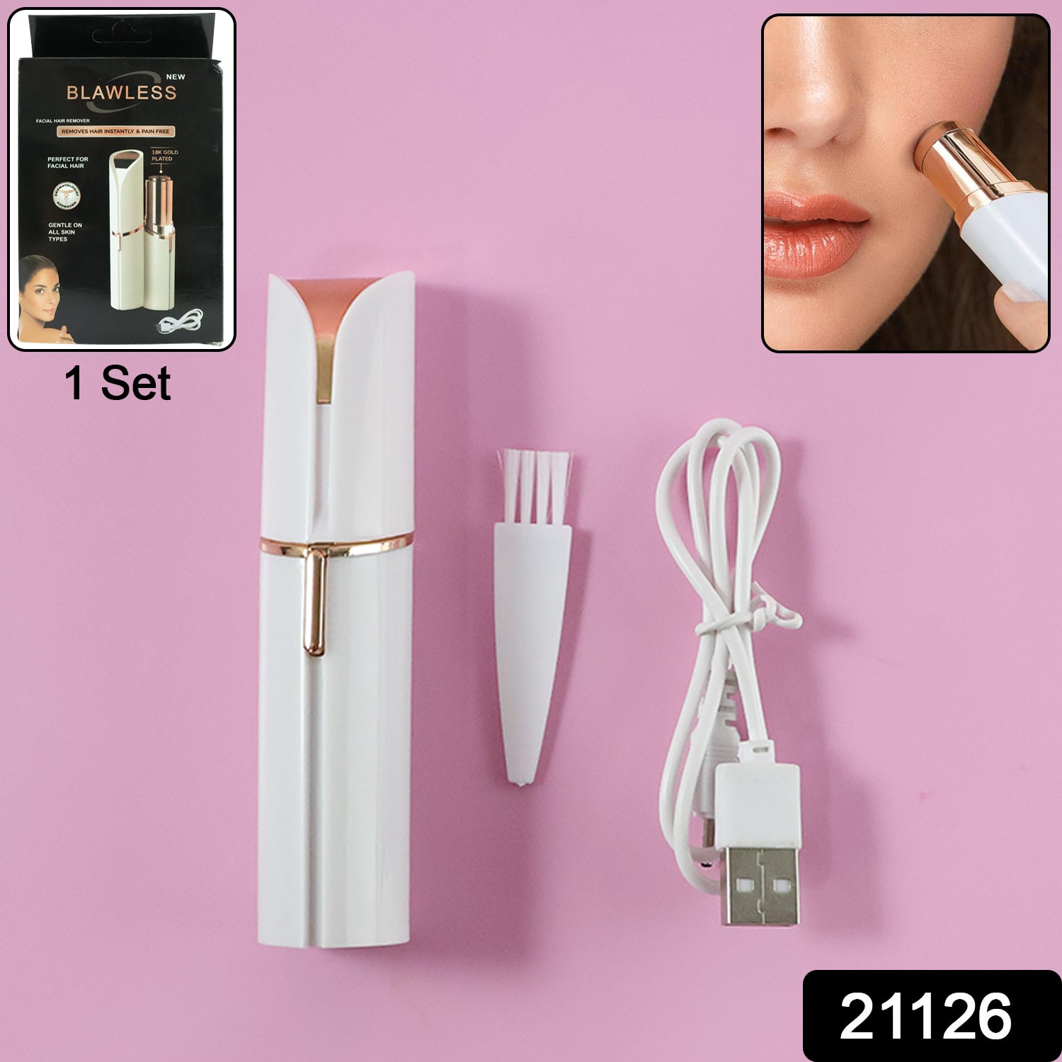 Wukusy rechargeable facial hair remover set for women with multiple attachments and ergonomic handle, designed for gentle hair removal.