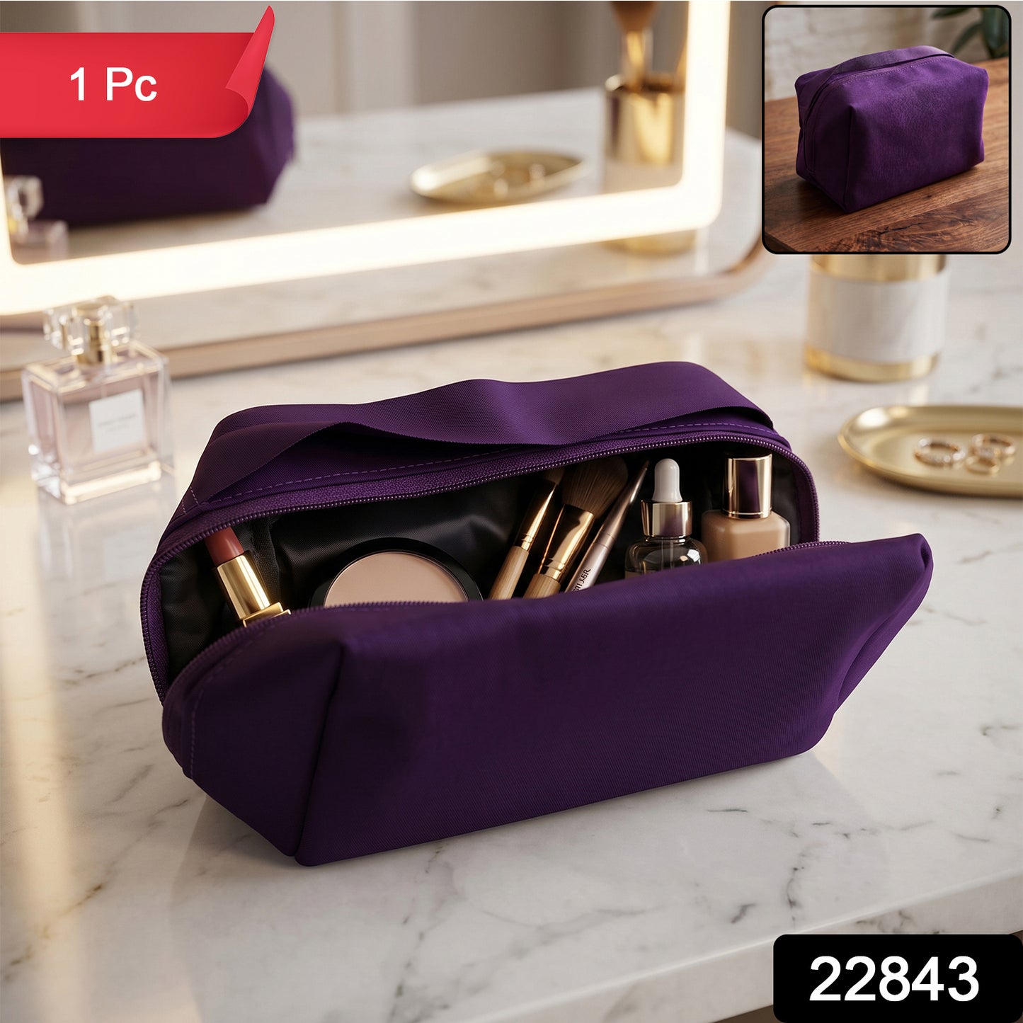 Wukusy travel makeup organizer storage bag with multiple compartments for cosmetics and toiletries, compact and lightweight.