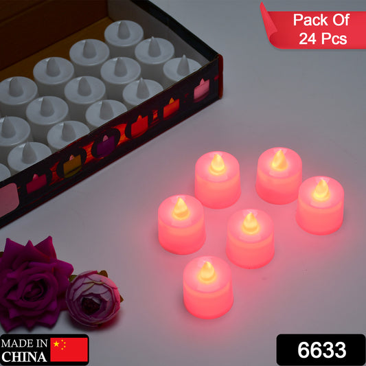 Set of 24 Wukusy red flameless LED tealights with plastic housings, smokeless decorative candles for home decoration.