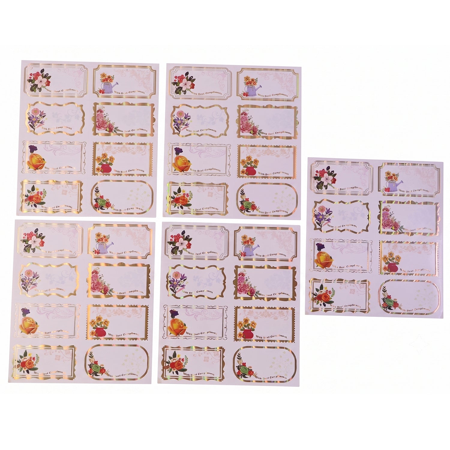 Set of 40 Wukusy floral foil gift tag stickers with compliments, featuring elegant floral designs for gift wrapping and labeling.