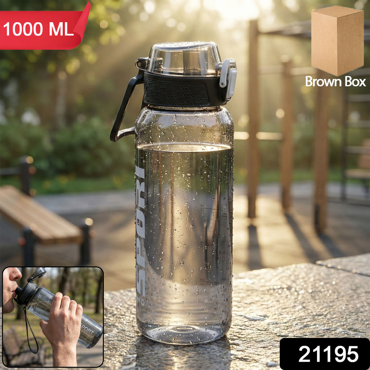 Wukusy 1000ml leakproof sports water bottle with a sleek design and secure lid for hydration during outdoor activities.