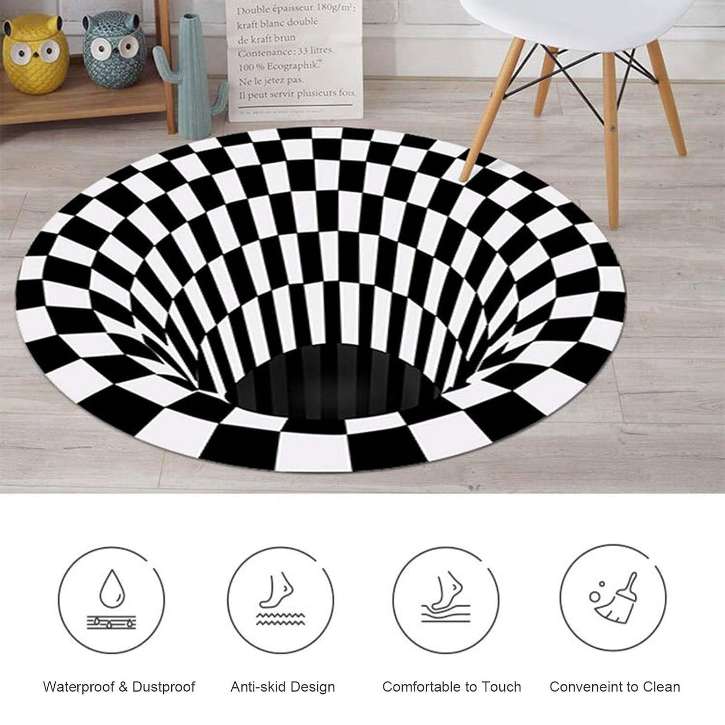 Wukusy 3D space round carpet floor mat, non-woven doormat with space-themed design, 78 cm diameter for home improvement.