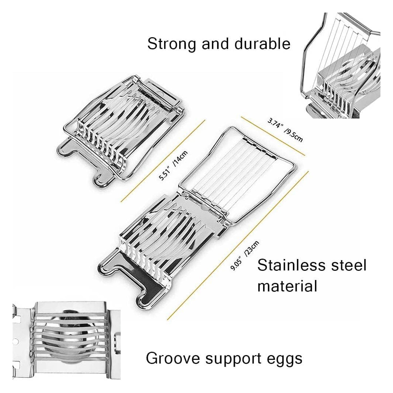 Wukusy stainless steel egg slicer cutter for boiled eggs, kitchen tool with stainless steel blades, compact and easy to use.