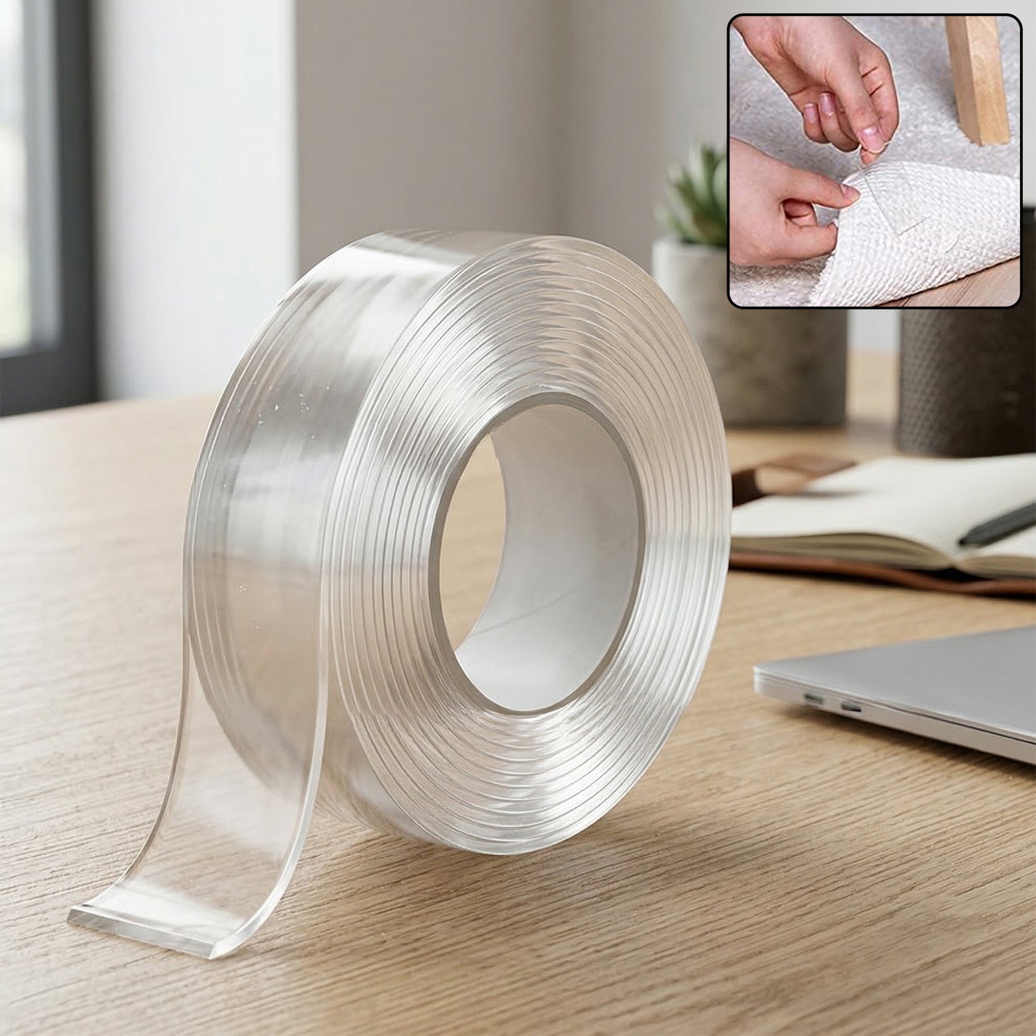 Heavy duty transparent double-sided nano adhesive tape by Wukusy, 70x25mm, shown on a clean surface for strong, reusable bonding.