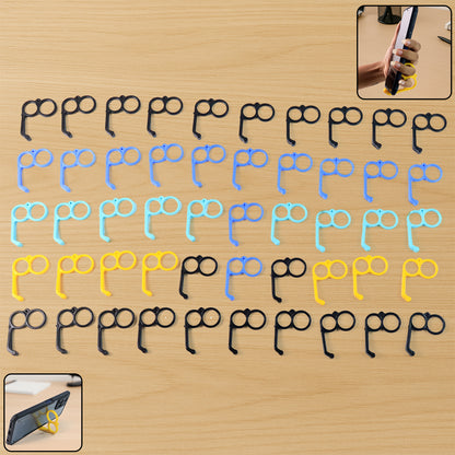 Set of 50 mixed color plastic hand mobile stands for office use, ideal for holding smartphones securely.