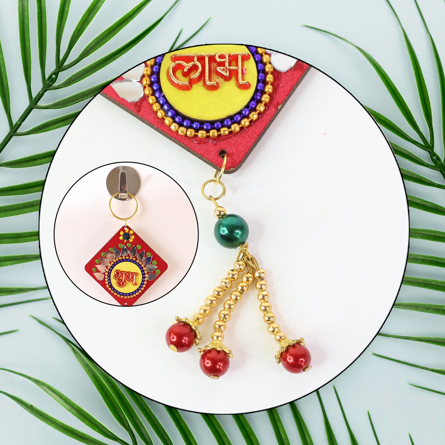 Traditional Wukusy Labh Shubh decorative wall hanging for home decor, featuring intricate design and vibrant colors.