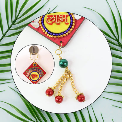 Traditional Wukusy Labh Shubh decorative wall hanging for home decor, featuring intricate design and vibrant colors.