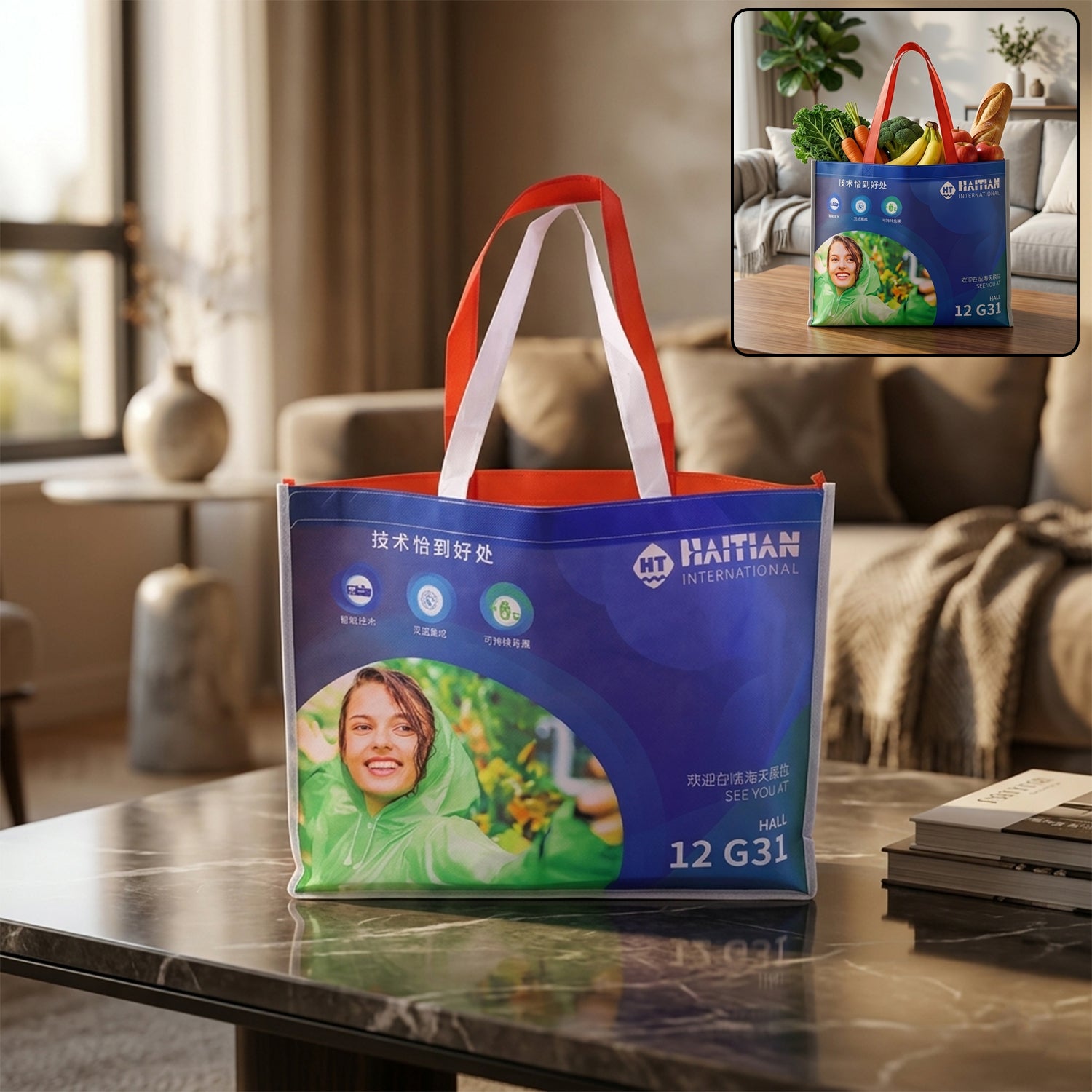 Large Wukusy multipurpose carry hand bag, 45x35 cm, with spacious interior and sturdy handles for versatile use.