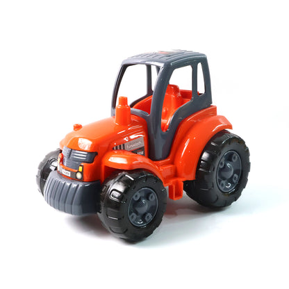 Wukusy Funwoods Kids friction-powered tractor toy, bright red with black wheels, suitable for young children, made of durable plastic.