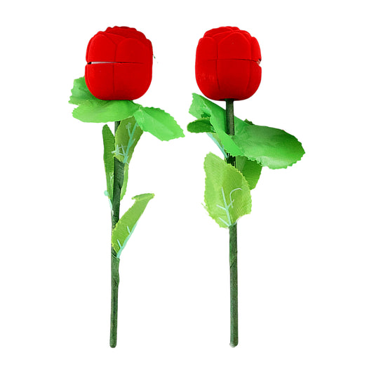 Two-piece Wukusy artificial rose ring box set featuring flower-shaped design for romantic jewelry presentation.