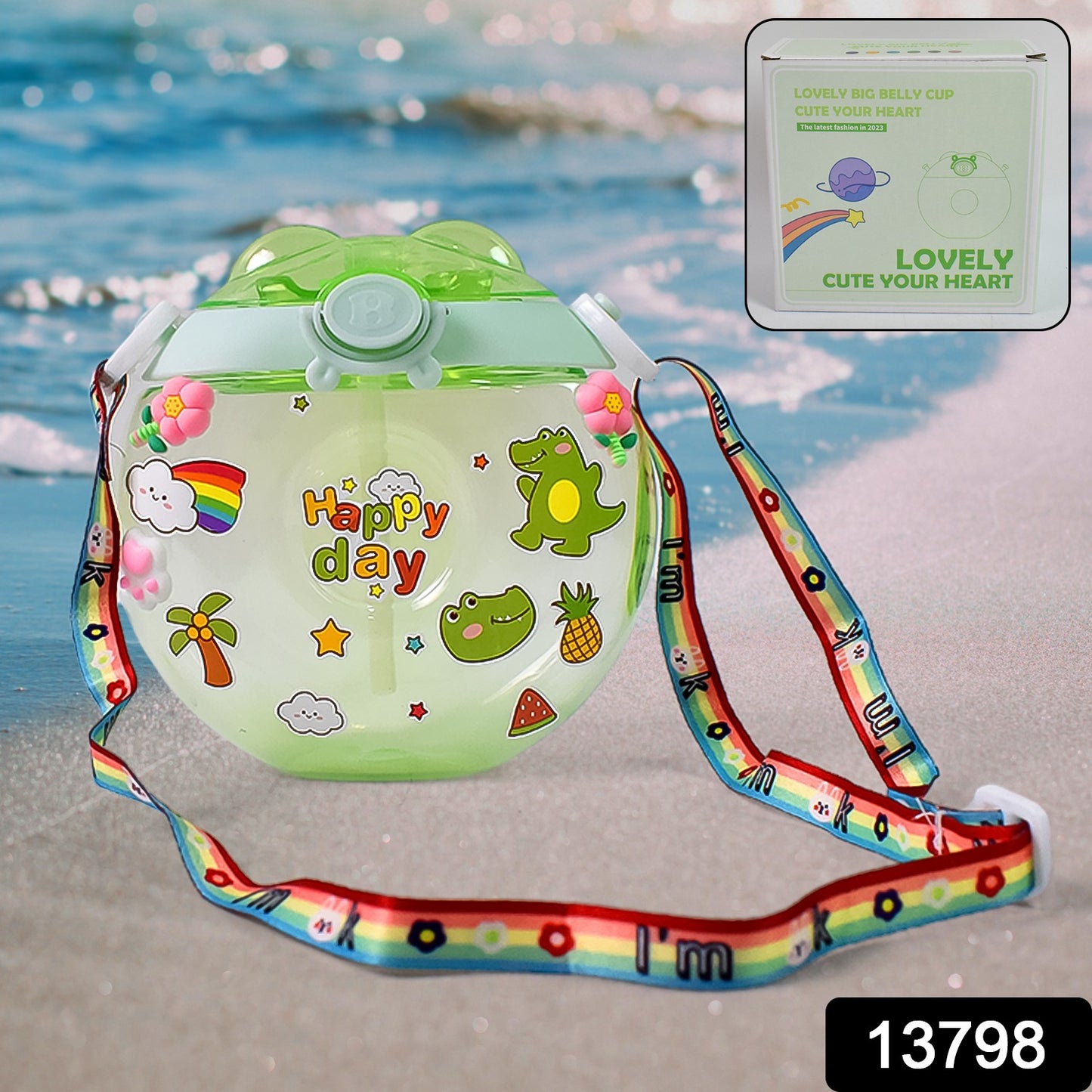 Wukusy donut-shaped water bottle sipper bottle with 400ml capacity, kitchen tool, colorful and fun design for hydration.