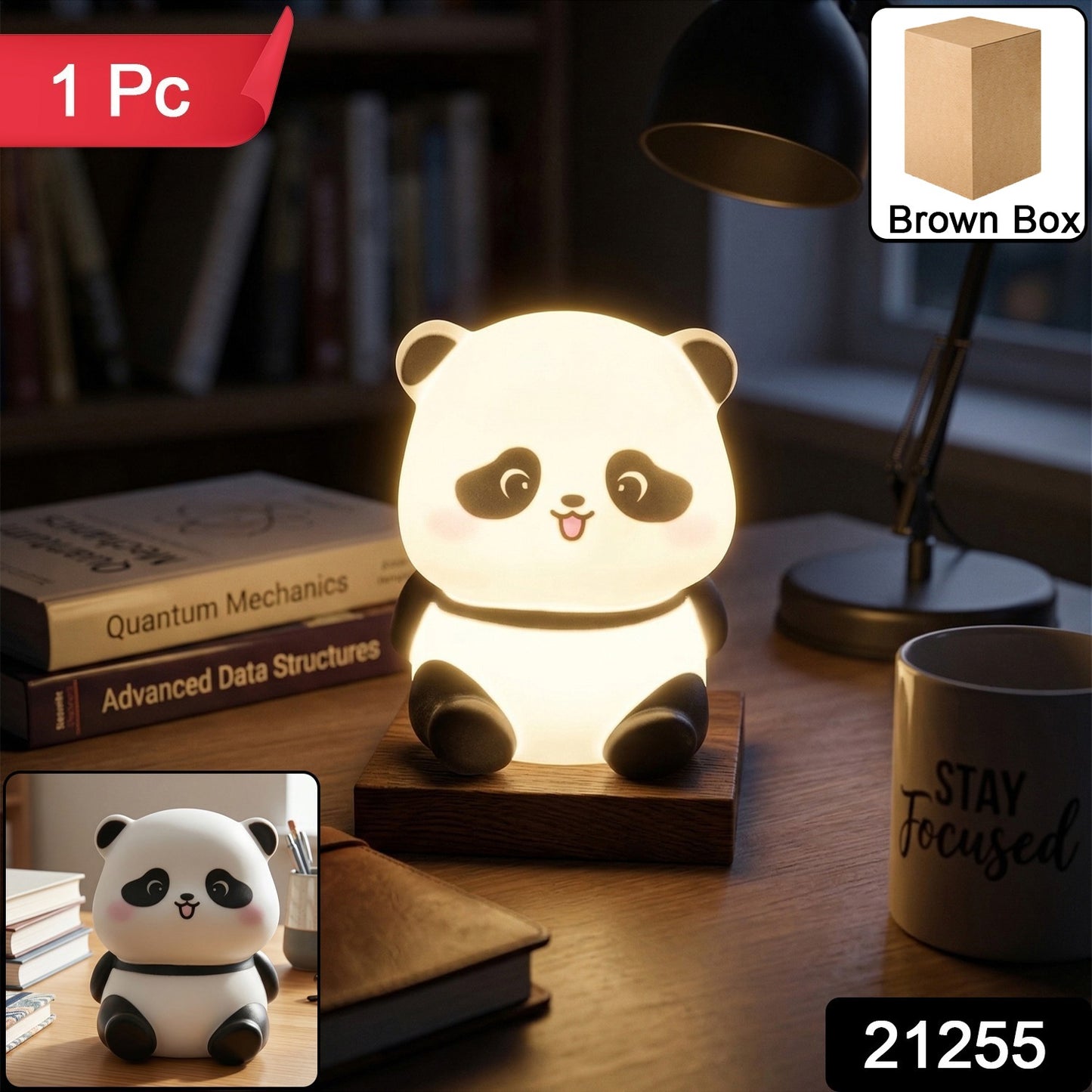 Cute mini panda night light lamp by Wukusy, showing a soft glow and adorable panda design suitable for kids' bedrooms.