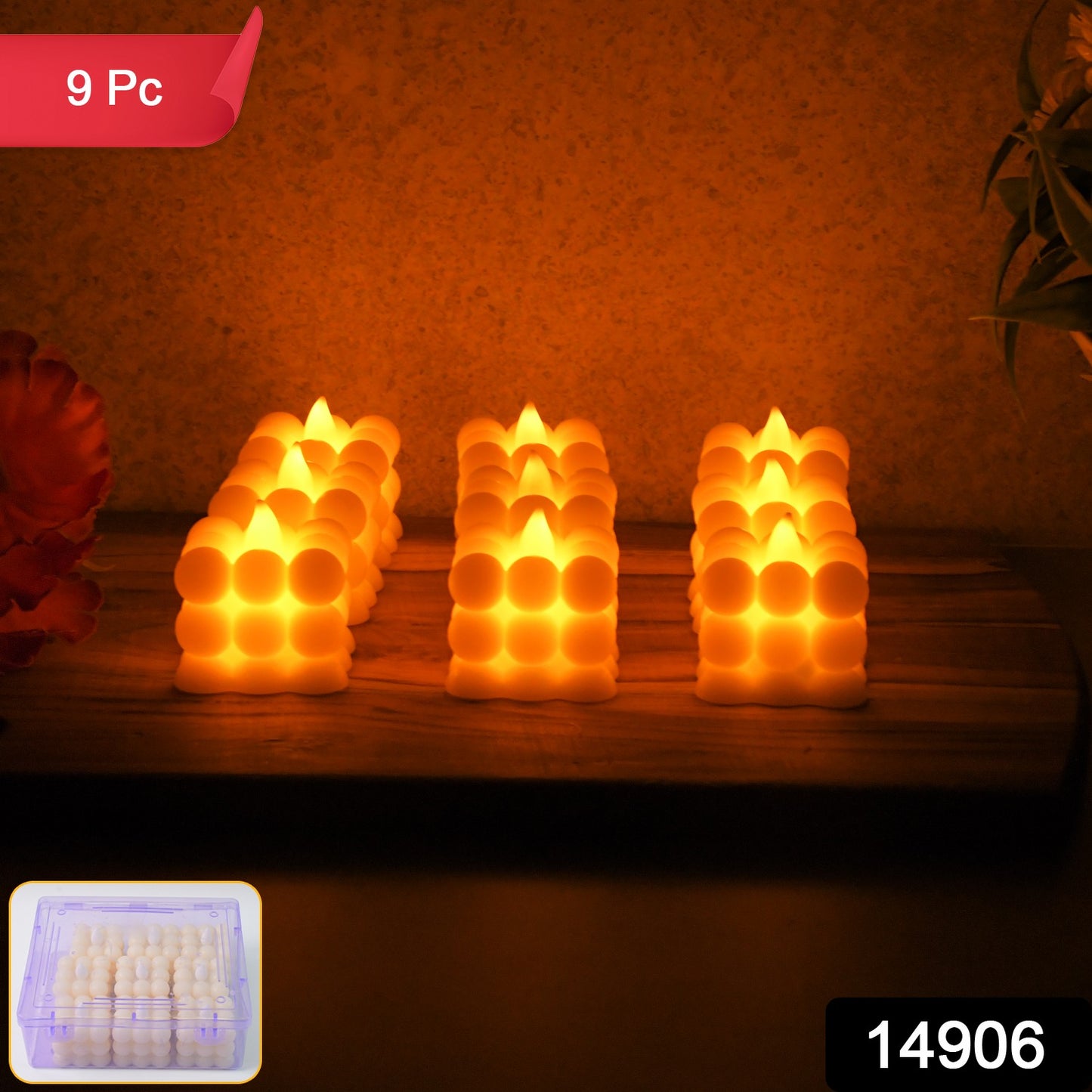 Set of nine decorative LED bubble candles by Wukusy, ideal for home decor with glowing, colorful bubble-like LED lights.