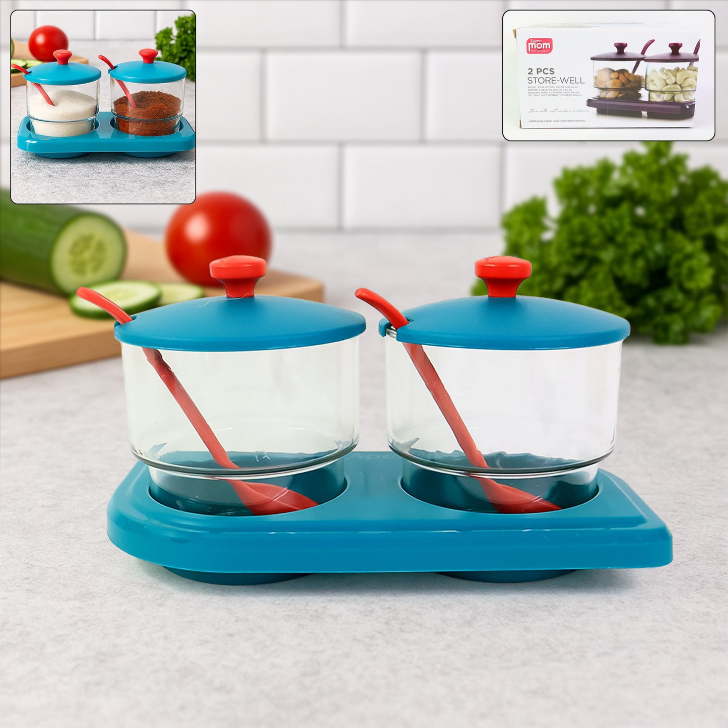 Wukusy Supermom Storewell 2-piece spice and condiment container set for kitchen storage and organization.