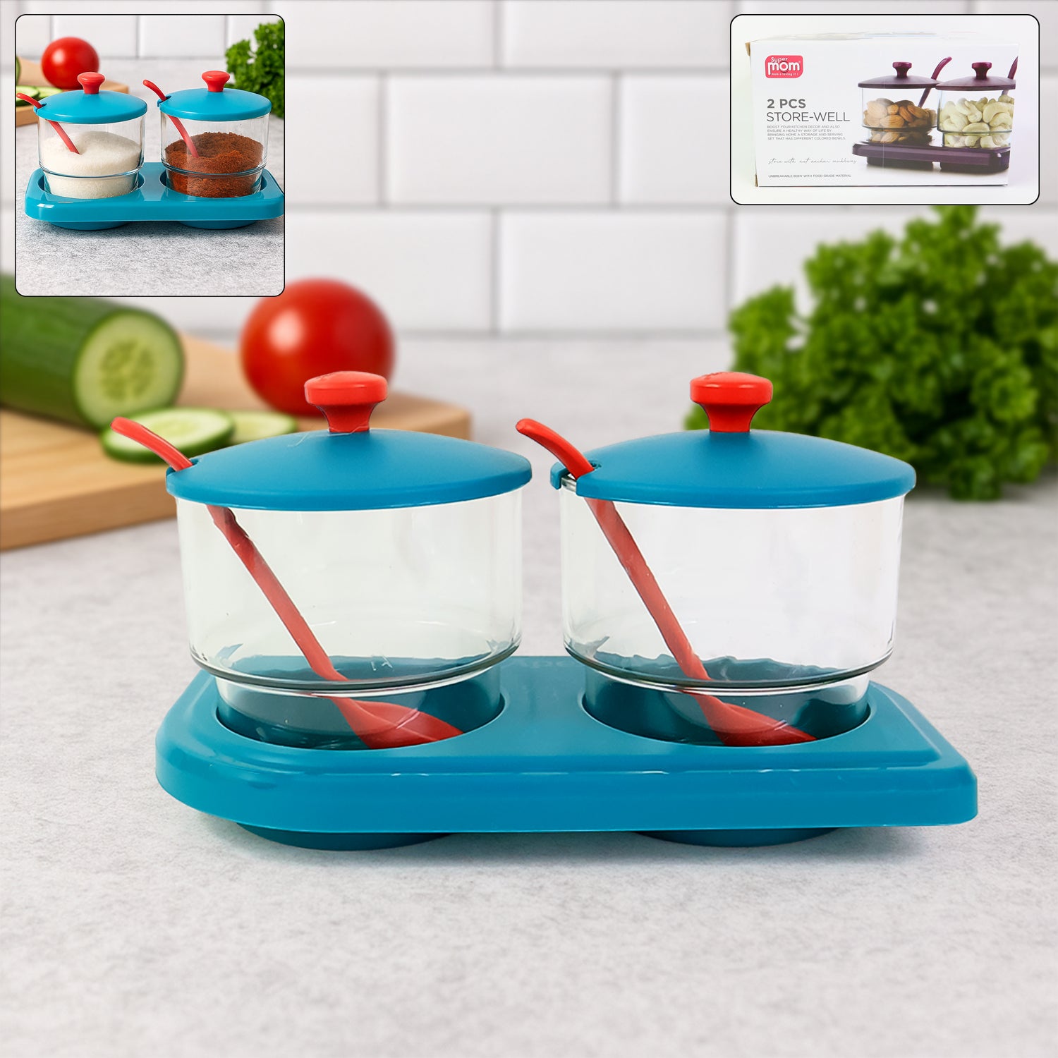 Wukusy Supermom Storewell 2-piece spice and condiment container set for kitchen storage and organization.