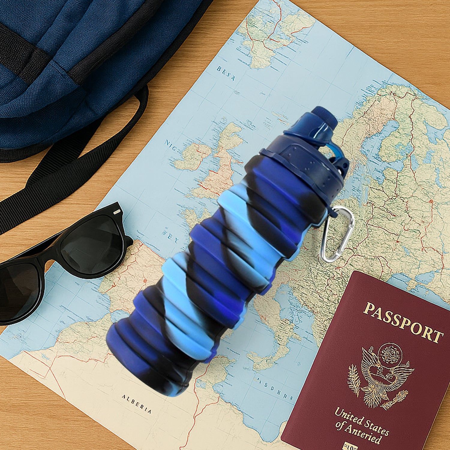 Wukusy silicone foldable water bottle, 500ml capacity, 24 cm tall, flexible and portable for outdoor use.