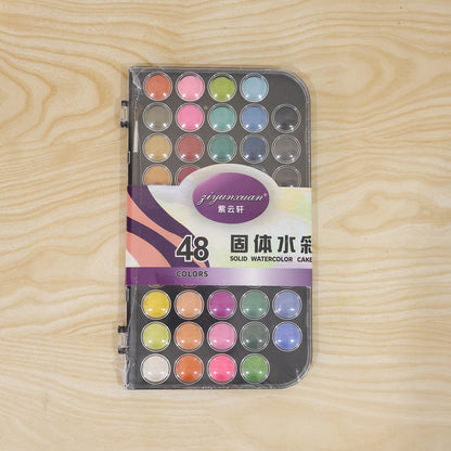 48 Color Solid Watercolor Palette Set With Brush For Art Painting (1 Set)