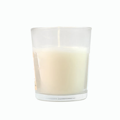 Blueberry soy-blend votive candle in glass by Wukusy, 50g, with a blue-colored candle inside, ideal for home decor.