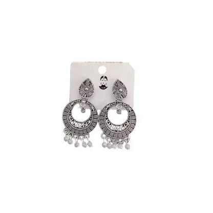 Set of four oxidised silver jhumki and hoop earrings for women and girls, showcasing intricate traditional jewelry design by Ekom.