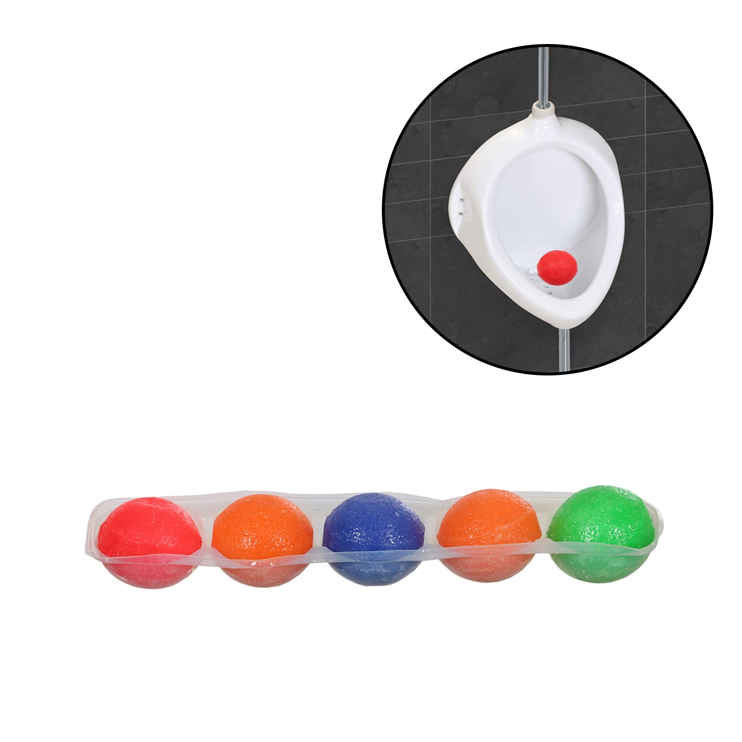 Wukusy 6285 Urinal Balls and Bathroom Freshener fragrance blocks in a bathroom setting, showcasing long-lasting air freshening products.
