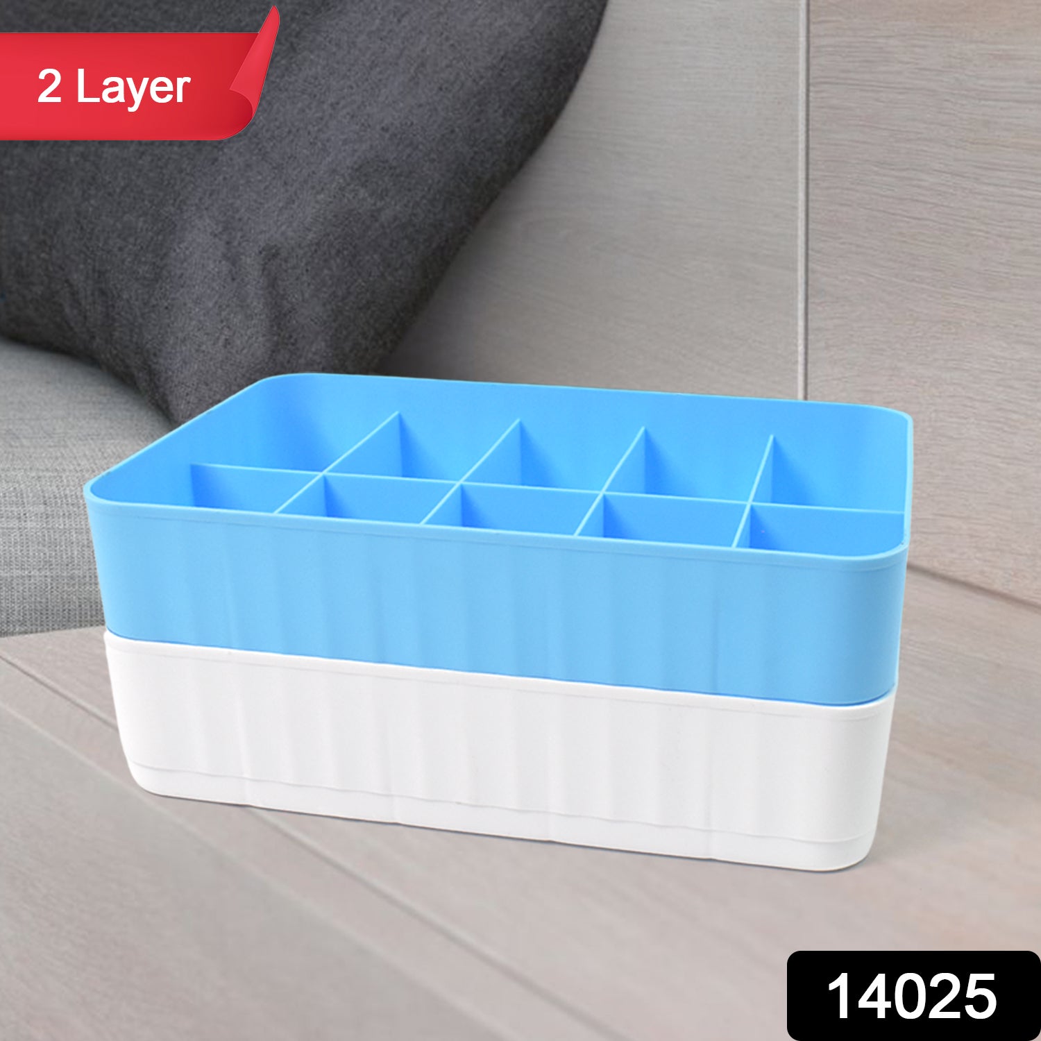 Wukusy multi-function desktop drawer storage box with 10 grids for underwear and socks, set of 2 for organized home storage.