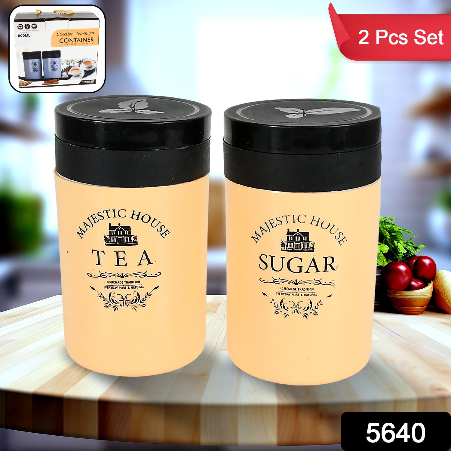 Wukusy Damru-shaped plastic tea, coffee, sugar canister with two sections, airtight food storage jar for salt and dry fruits.