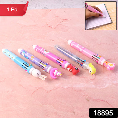 Wukusy cute character design 10-in-1 multicolor ball pen showing colorful pen tips and playful character illustration
