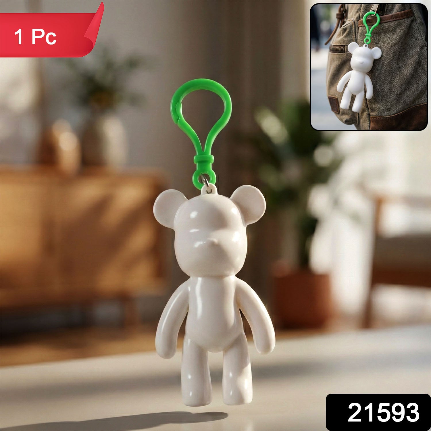 Cute bear-shaped decorative keychain by Wukusy featuring a soft, plush design with detailed bear features and a metal keyring attachment.
