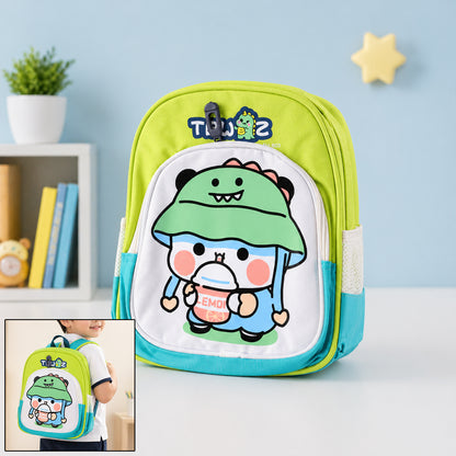 Colorful cartoon printed kids sling backpack by Wukusy, lightweight school bag with adjustable strap, 28x23 cm.
