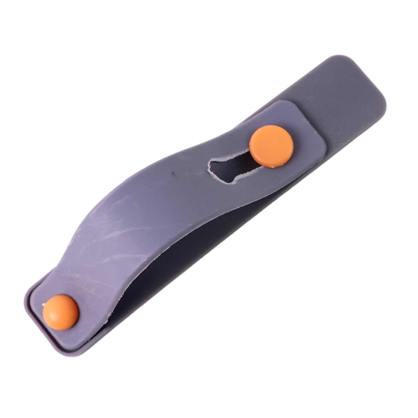 Dark grey silicone phone loop finger holder grip with strap, designed for secure handling and easy phone access.