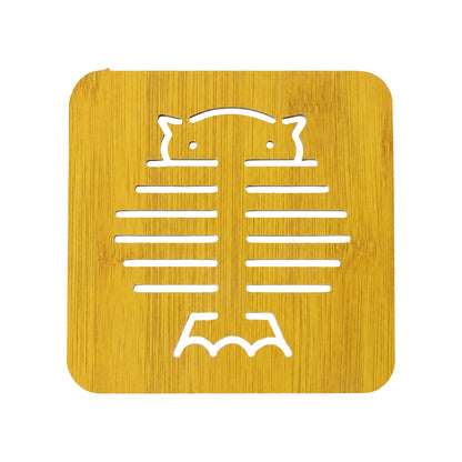 Square Wooden Trivet Mat With Cut Out Design For Hot Pots (1 Pc)