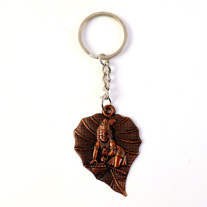 Antique-finish metal keychain from Wukusy with intricate design, attached to a keyring, showcasing a vintage-style accessory.
