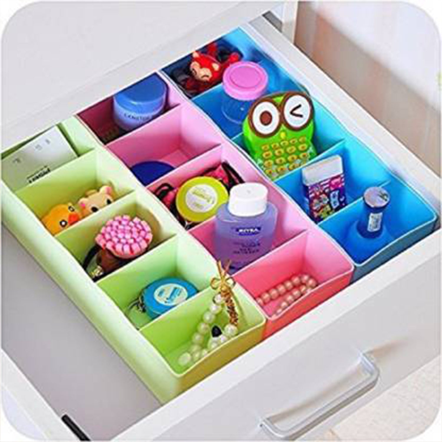 Wukusy multi-function desktop drawer storage box set with five-grid organizer for underwear, socks, ties, and clothing storage.
