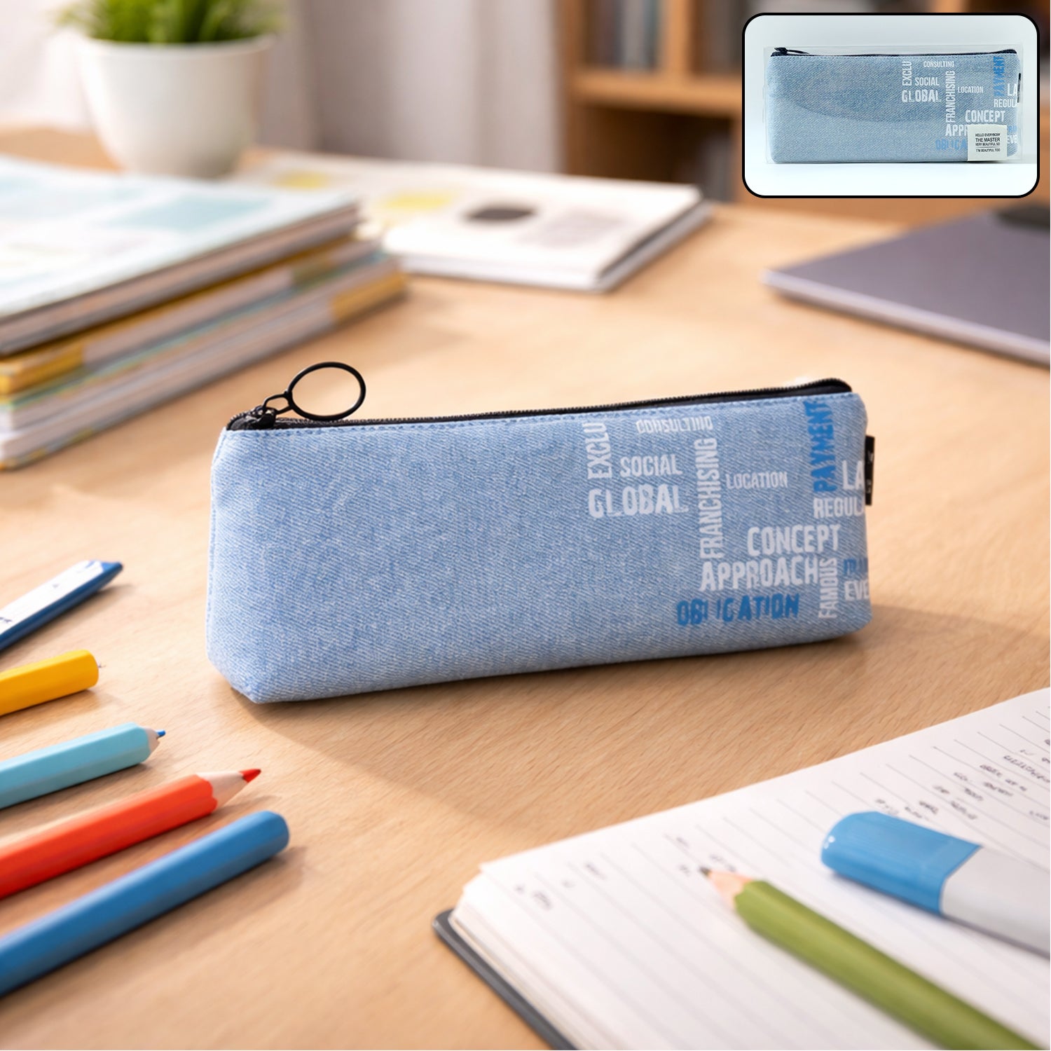 Wukusy stylish fabric zipper pencil pouch with a sleek design, featuring a zipper closure and compact size for stationery storage.