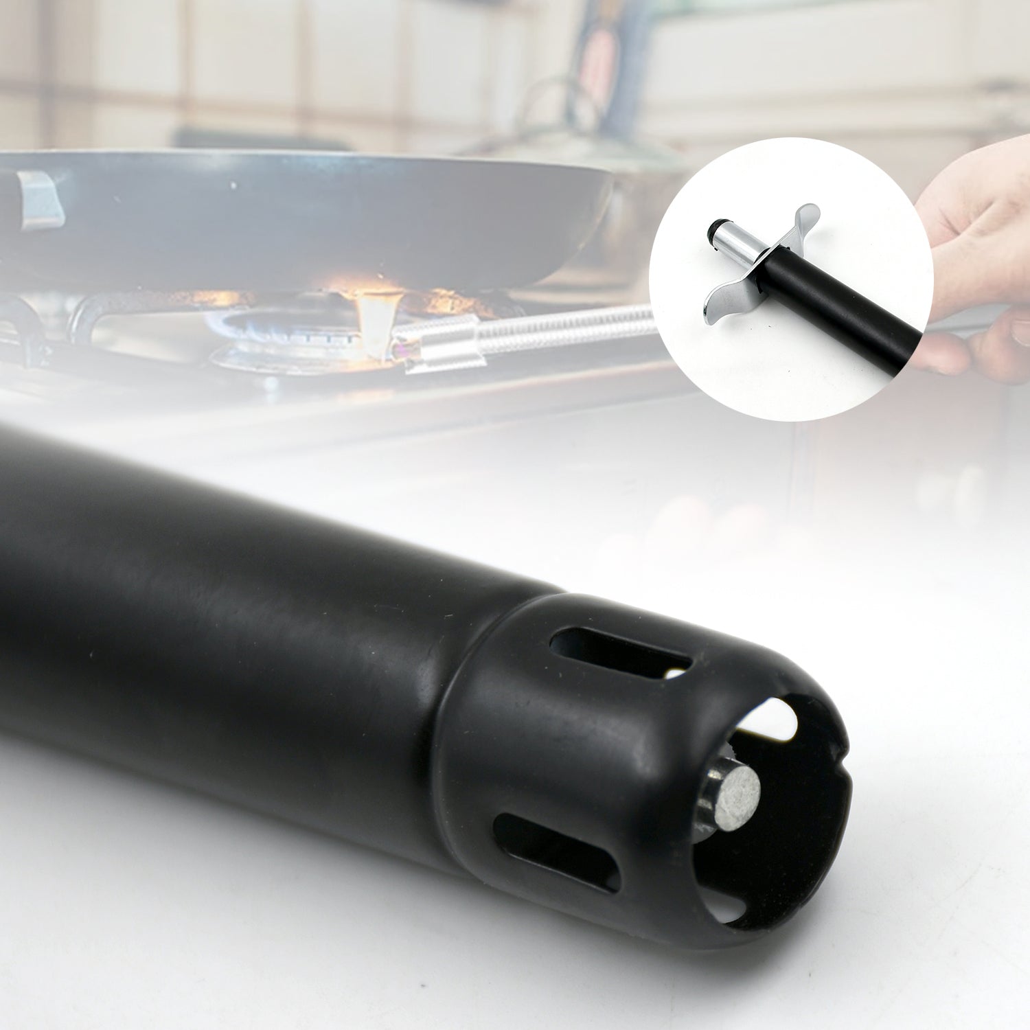 Wukusy stainless steel gas lighter for kitchen stove, long-lasting and unbreakable, with a sleek design for gas stove ignition.