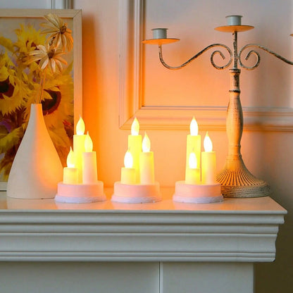 Wukusy LED taper candle in white, designed for home decor, showing a sleek, flickering light effect perfect for ambient lighting
