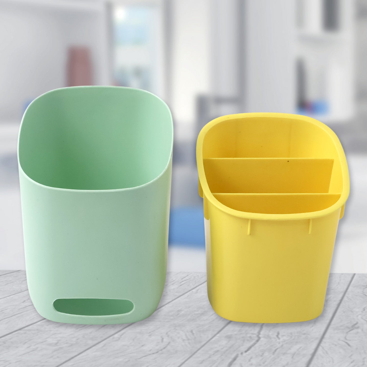 Wukusy 2-in-1 multipurpose organizer holder with compartments for office supplies and personal items, made of durable plastic.